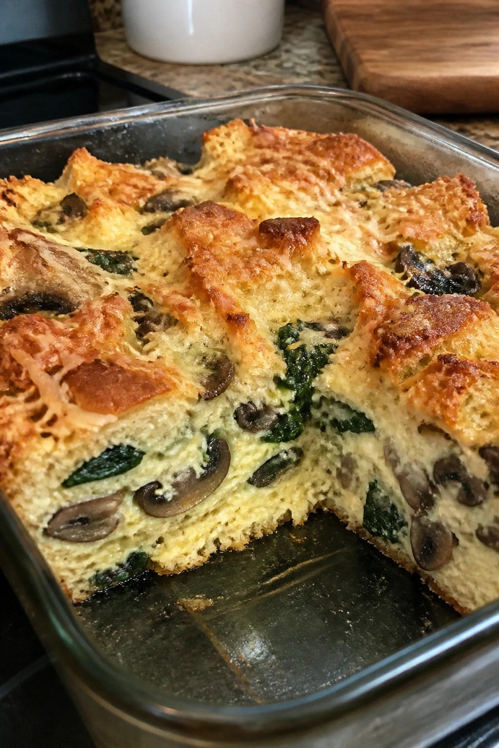 Spinach Mushroom and Gruyere Strata