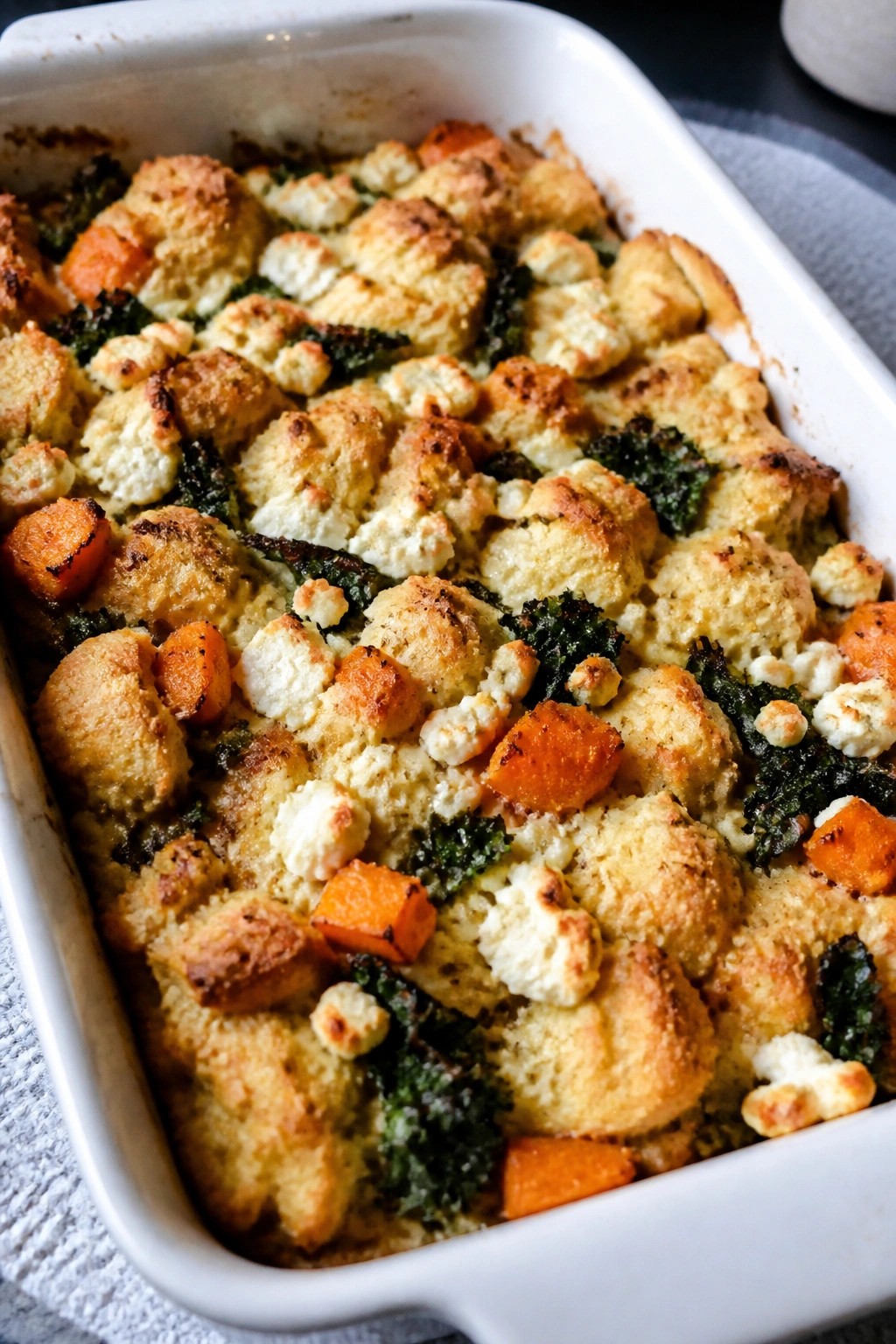 Sweet Potato Kale and Goat Cheese Breakfast Casserole