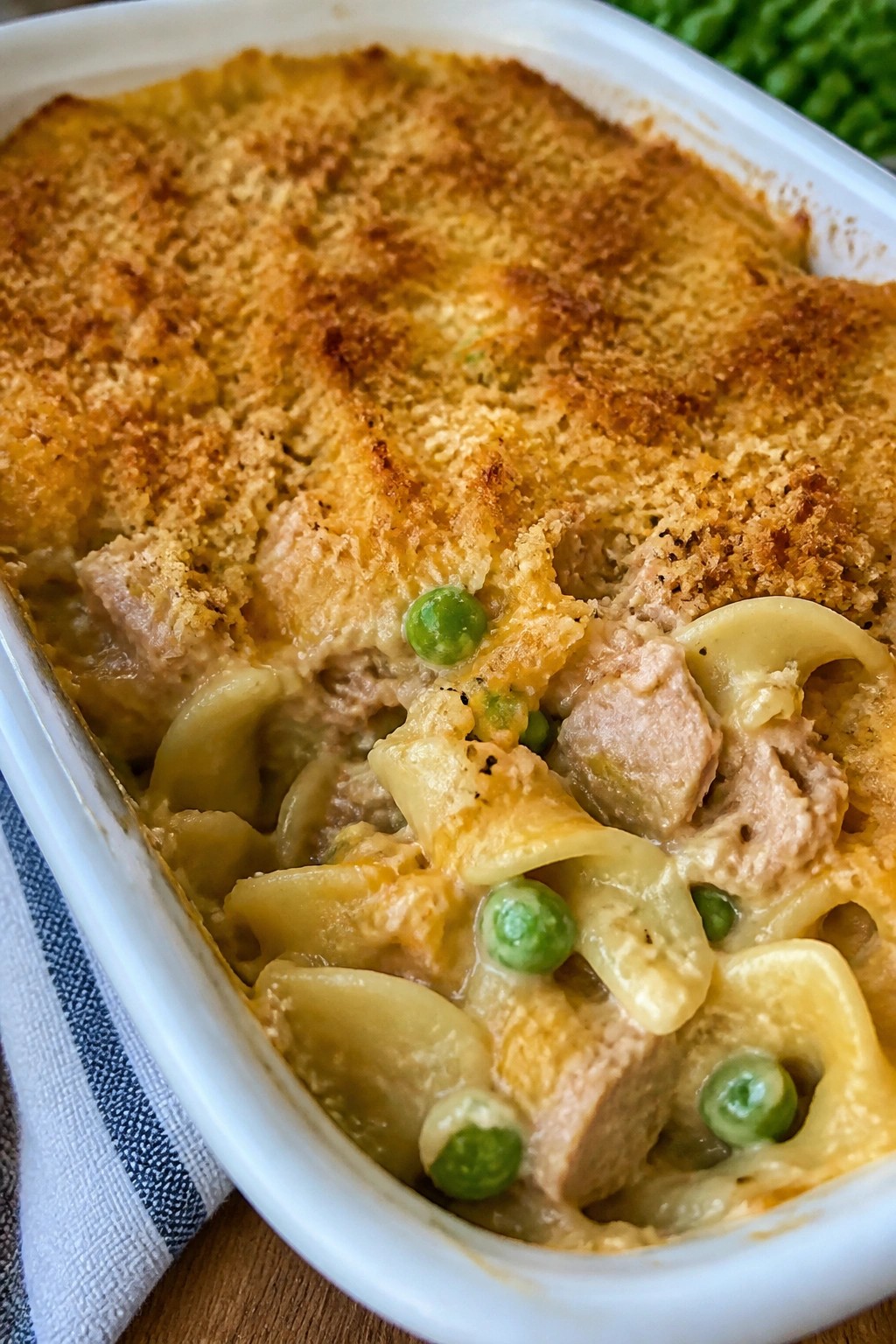 Creamy Tuna Noodle Casserole with Peas and Crispy Topping