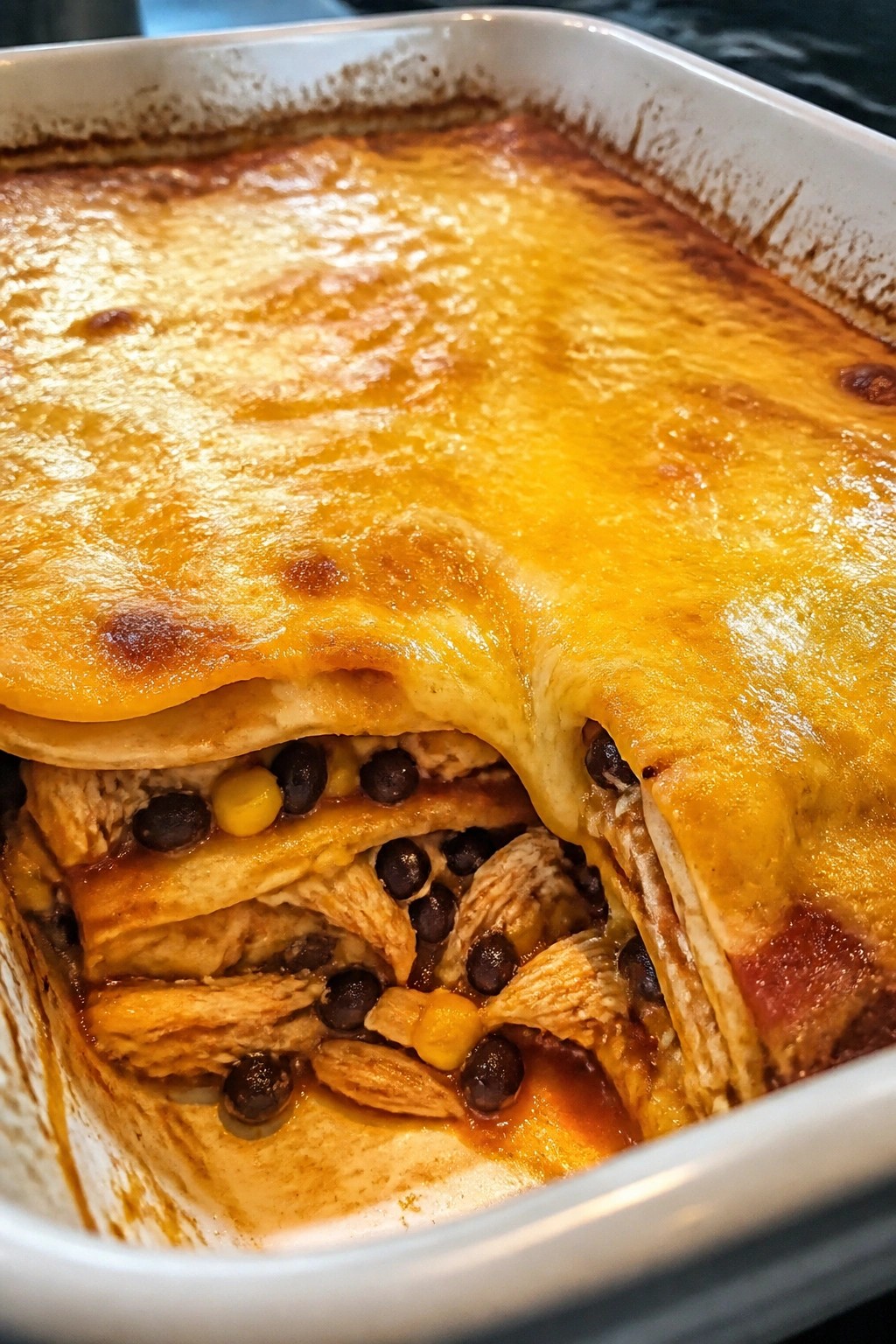 Chicken Enchilada Casserole with Black Beans and Corn