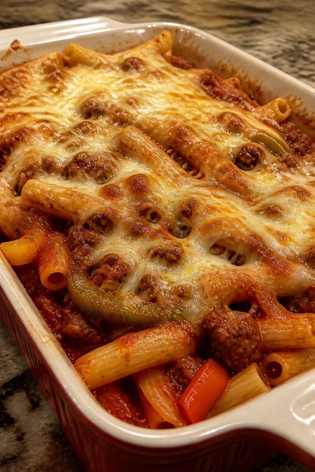 Sausage, Pepper, and Onion Baked Ziti