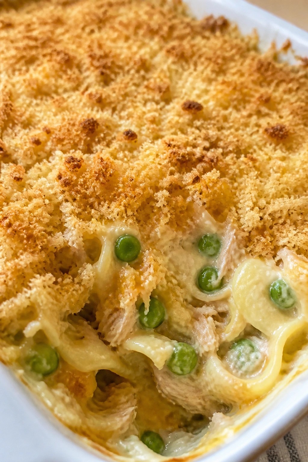 Tuna Noodle Casserole with Crispy Breadcrumb Topping