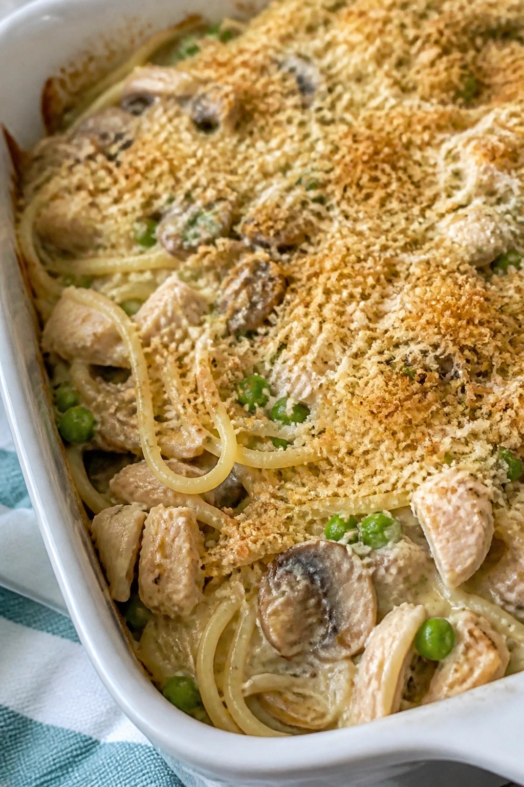 Turkey Tetrazzini with Mushrooms and Peas
