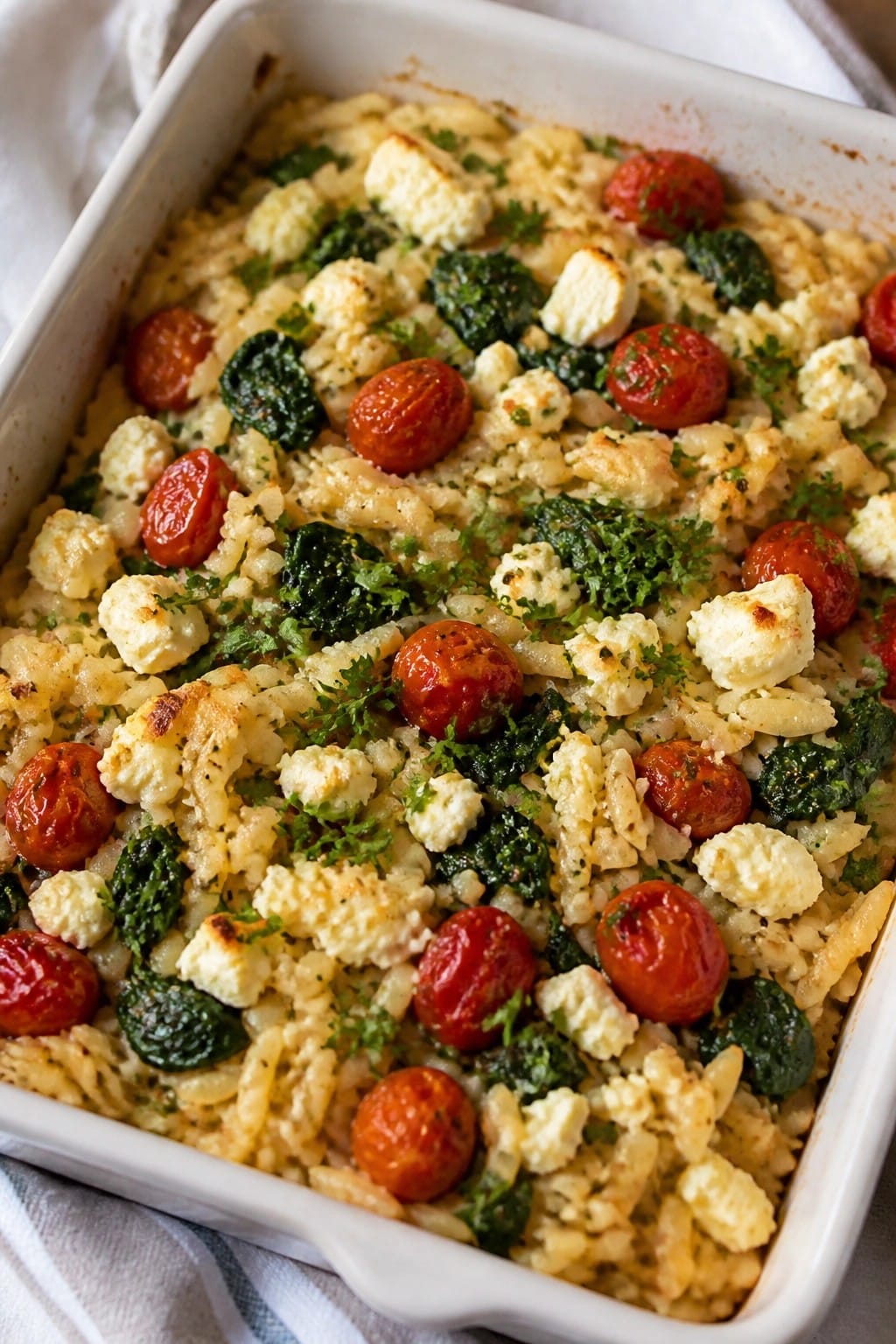 Greek Orzo, Spinach, and Feta Casserole