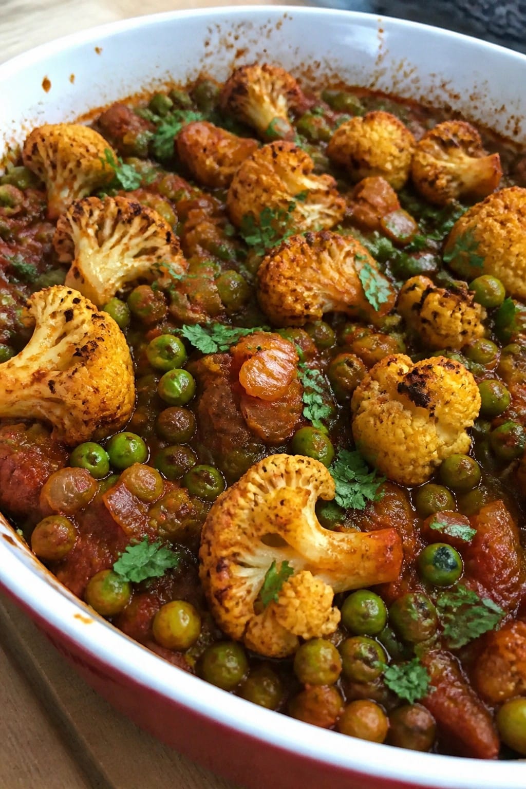 Indian-Spiced Cauliflower and Pea Casserole