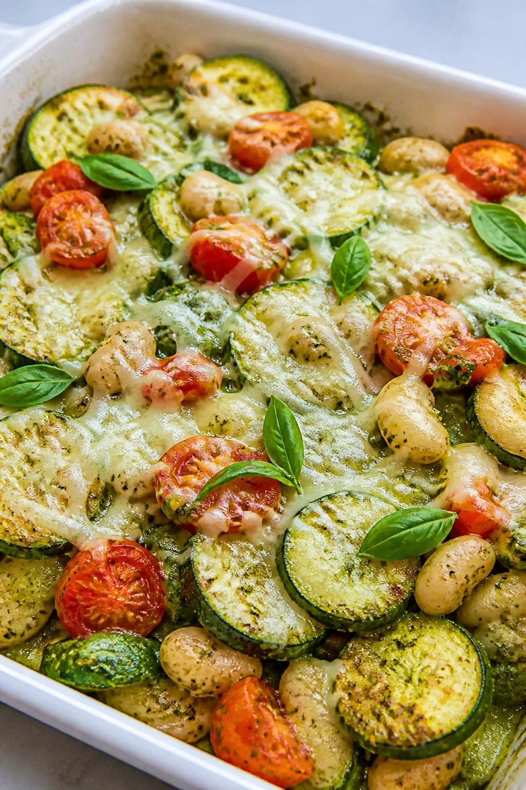 Pesto Zucchini and White Bean Casserole