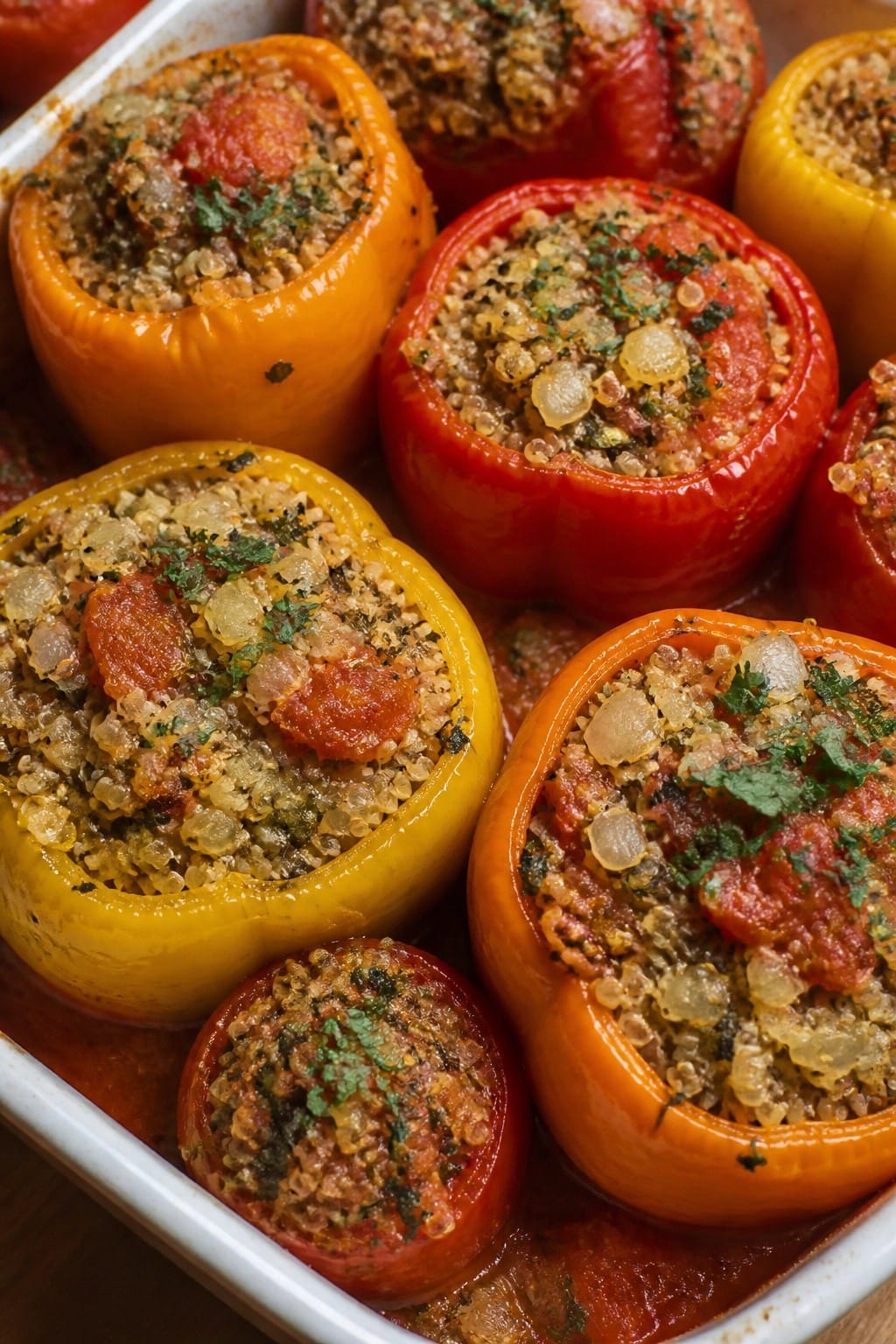 Quinoa-Stuffed Pepper and Tomato Casserole