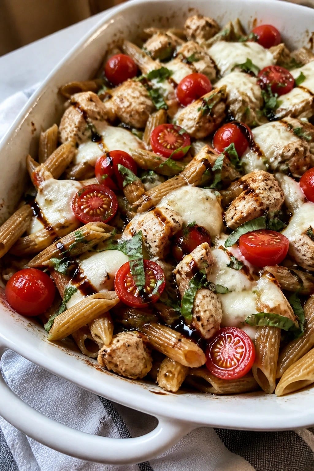 Caprese Chicken and Whole Wheat Pasta Bake
