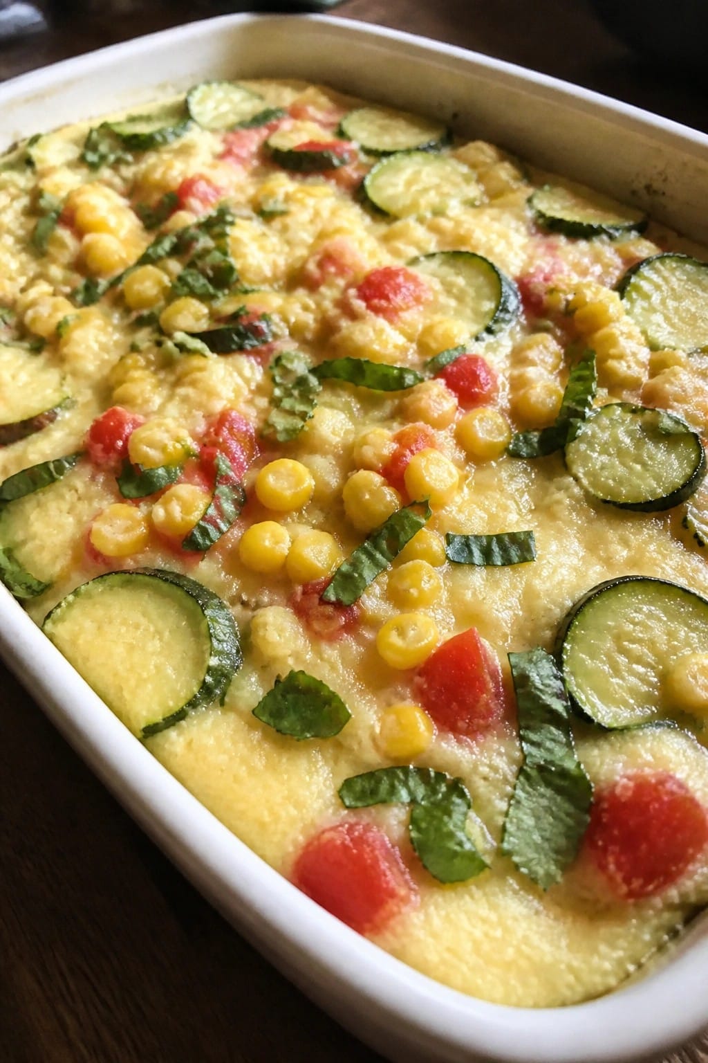 Zucchini Corn and Tomato Polenta Casserole