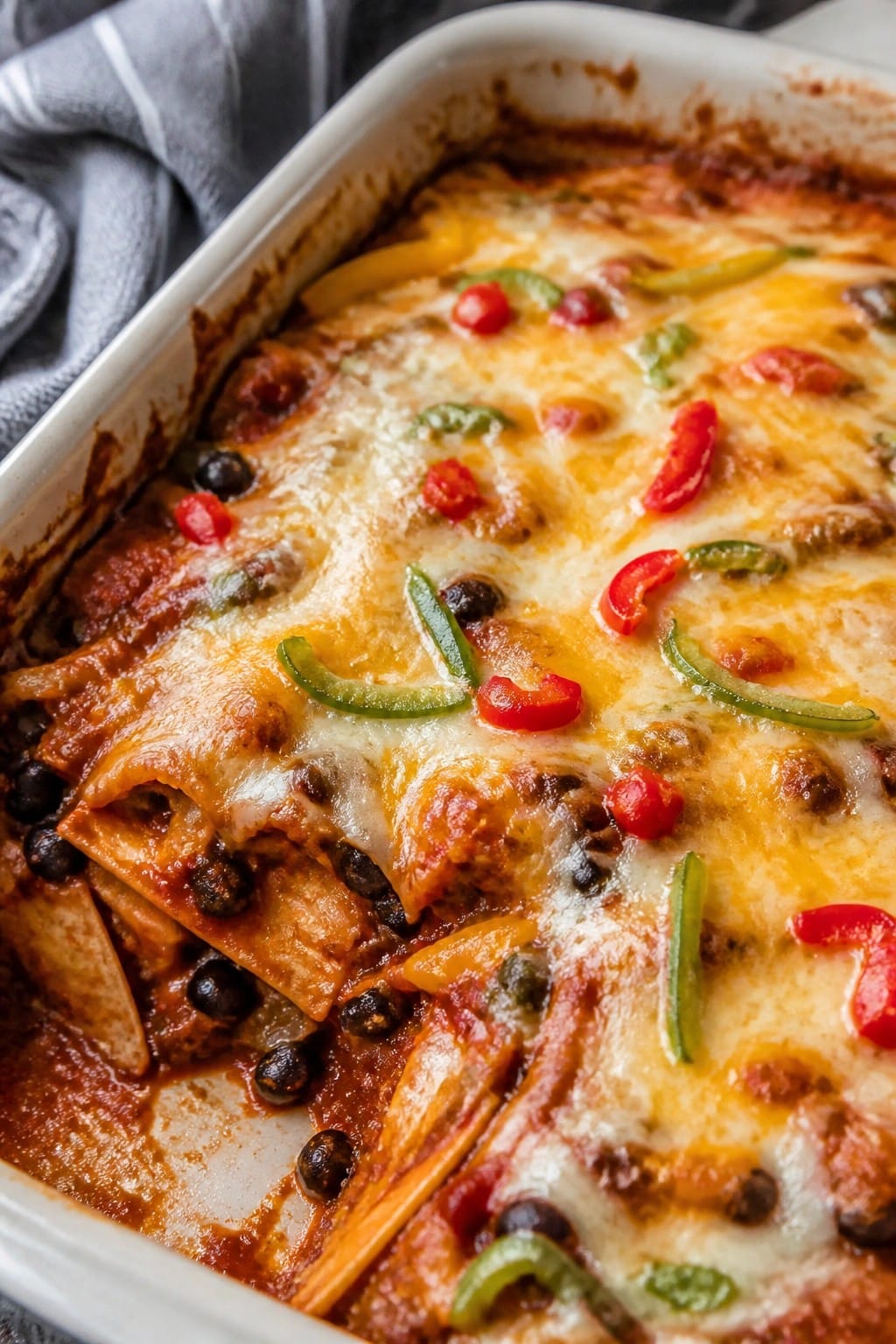 Black Bean Enchilada Casserole with Fresh Peppers