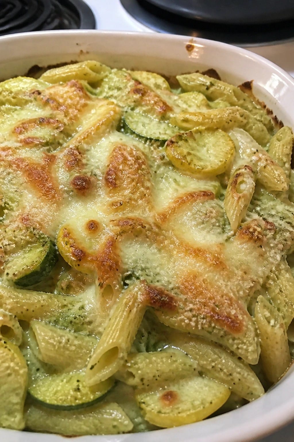 Creamy Pesto Pasta Casserole with Summer Squash