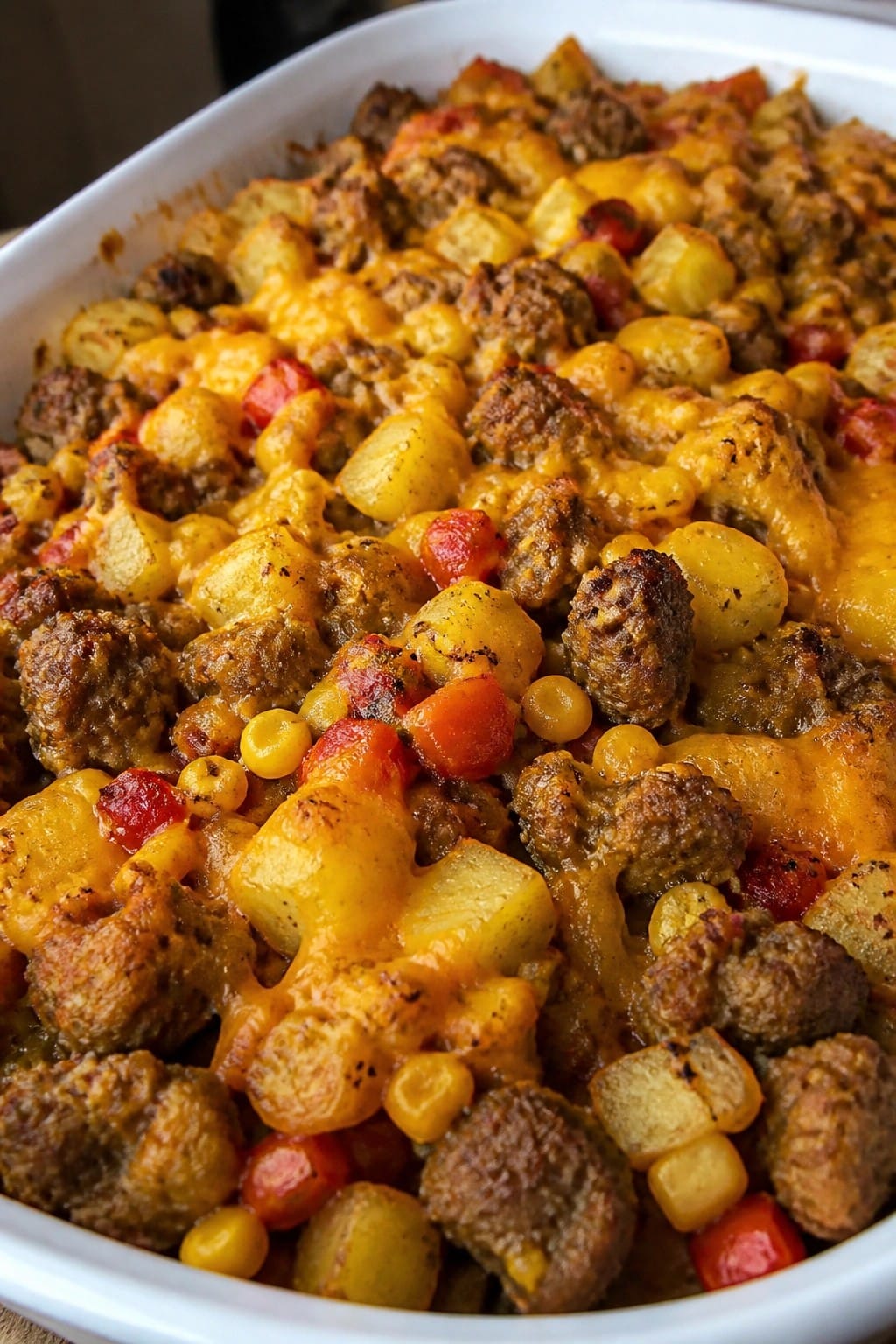 Sausage, Corn, and Pepper Hash-Style Casserole