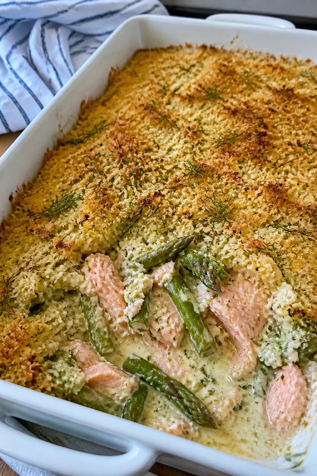 Baked Lemon Dill Salmon and Asparagus Casserole