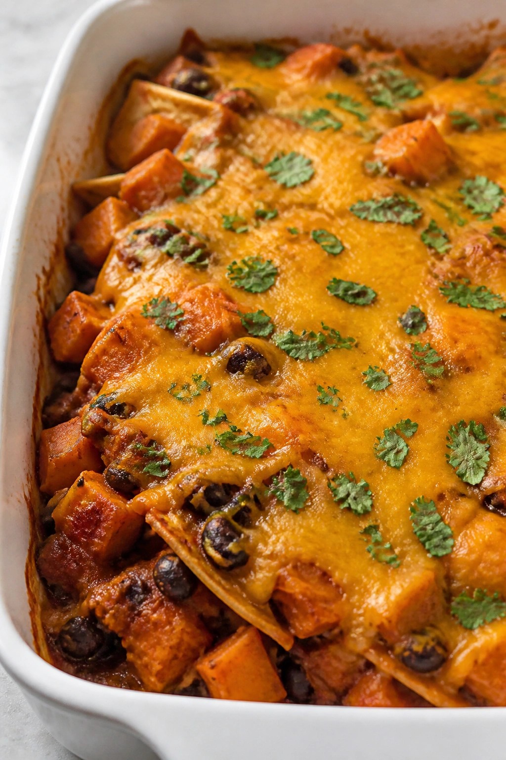 Mexican Black Bean and Sweet Potato Enchilada Bake
