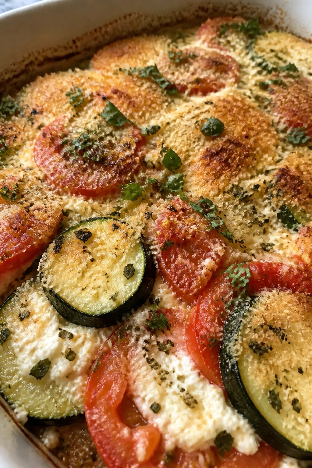 Zucchini Ricotta and Tomato Gratin Casserole