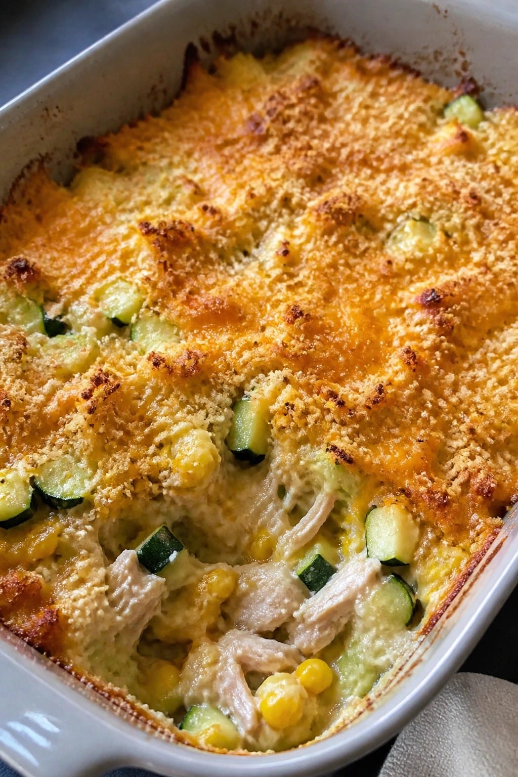 Cheesy Zucchini Corn Chicken Casserole