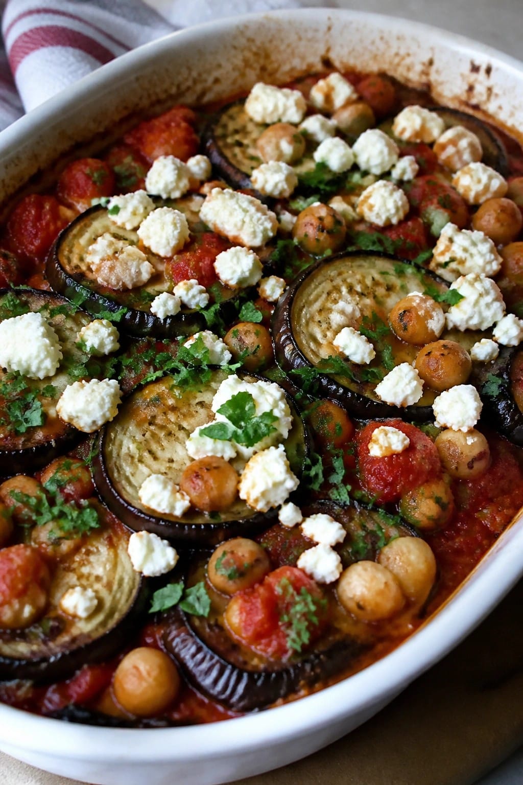 Mediterranean Chickpea Eggplant Tomato Bake