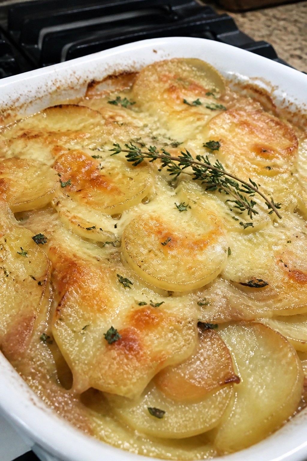 French Onion Potato Casserole with Gruyere and Thyme