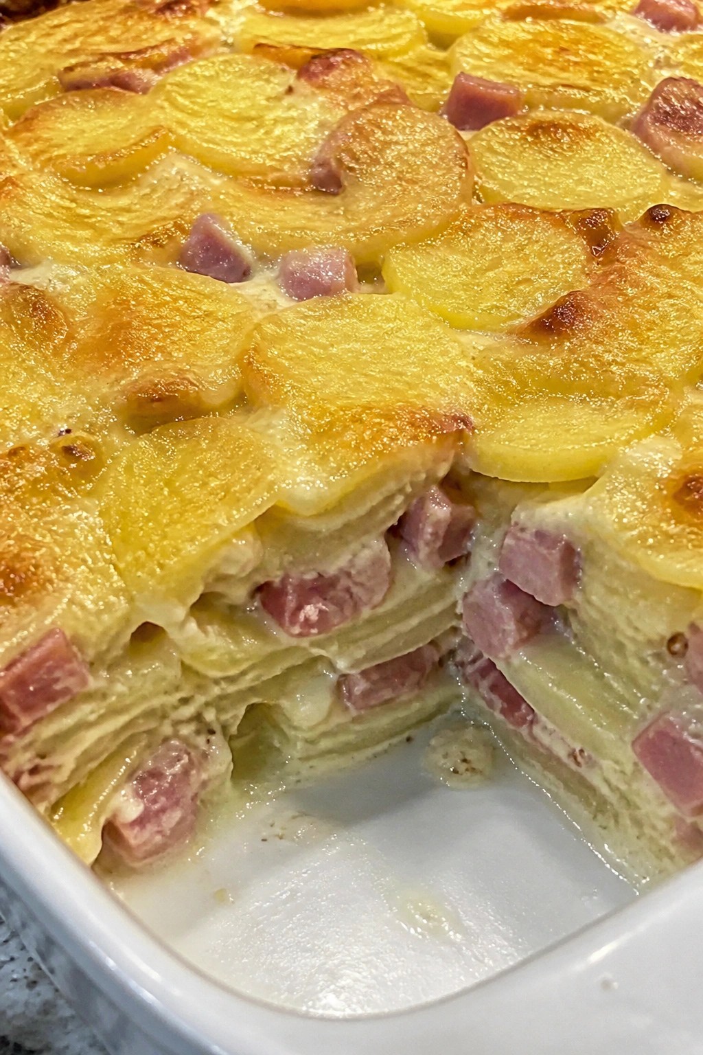Ham and Swiss Potato Casserole with Dijon Cream