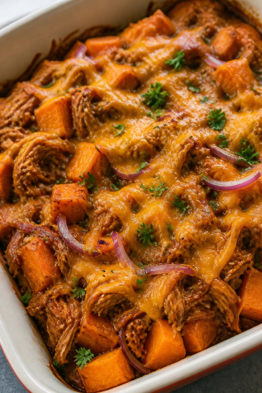 BBQ Pulled Pork and Sweet Potato Casserole