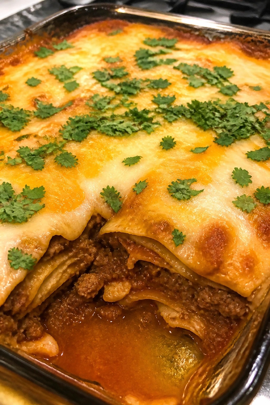 Beef Enchilada Casserole with Corn Tortillas