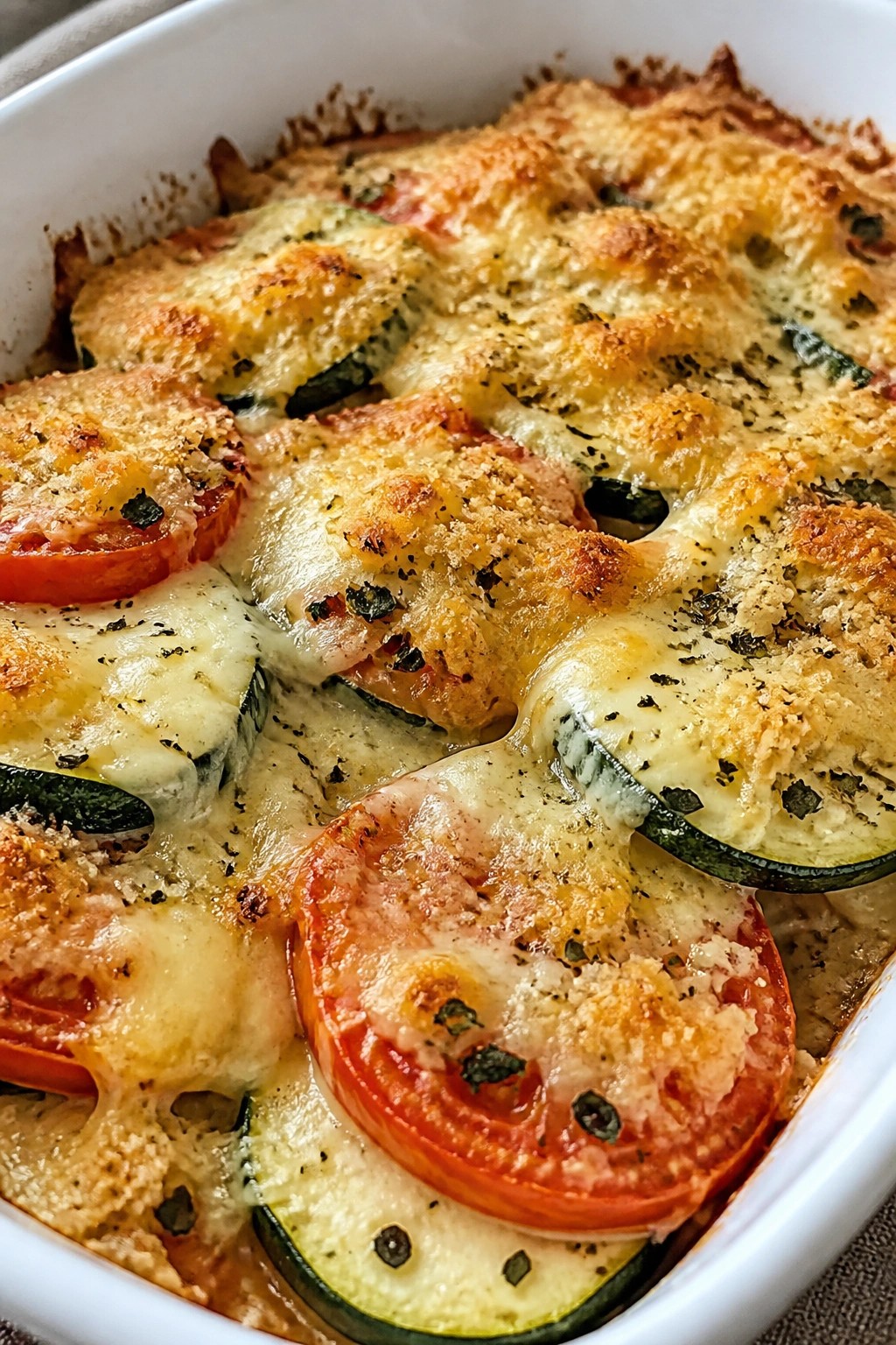 Three-Cheese Zucchini and Tomato Casserole