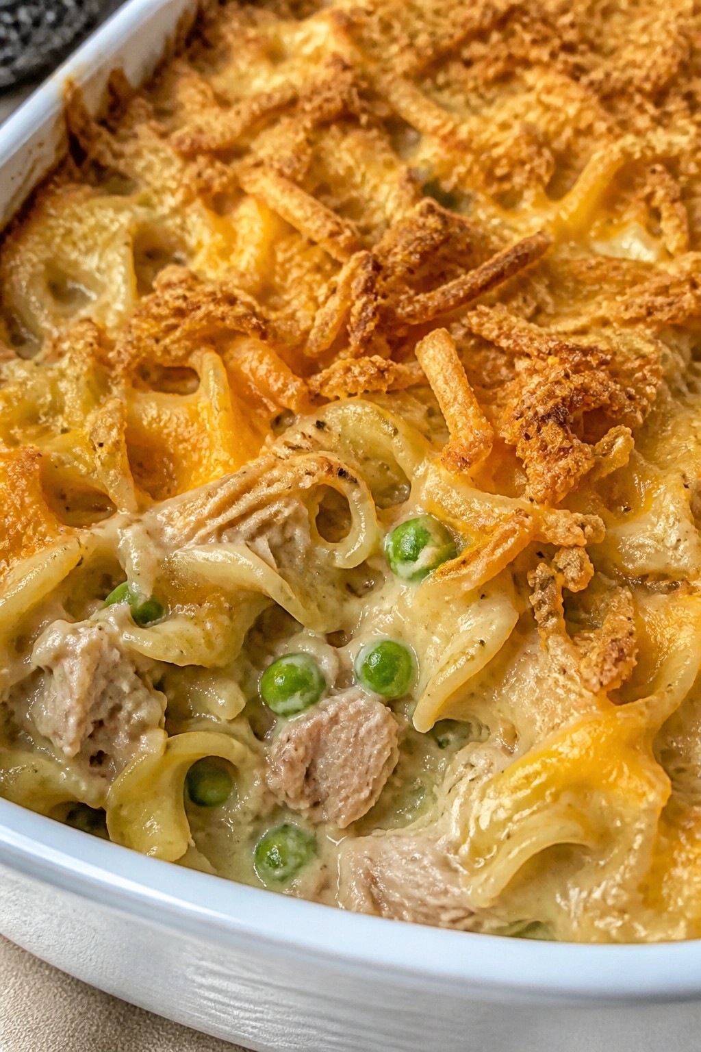 Creamy Tuna Noodle Casserole with Crispy Onions