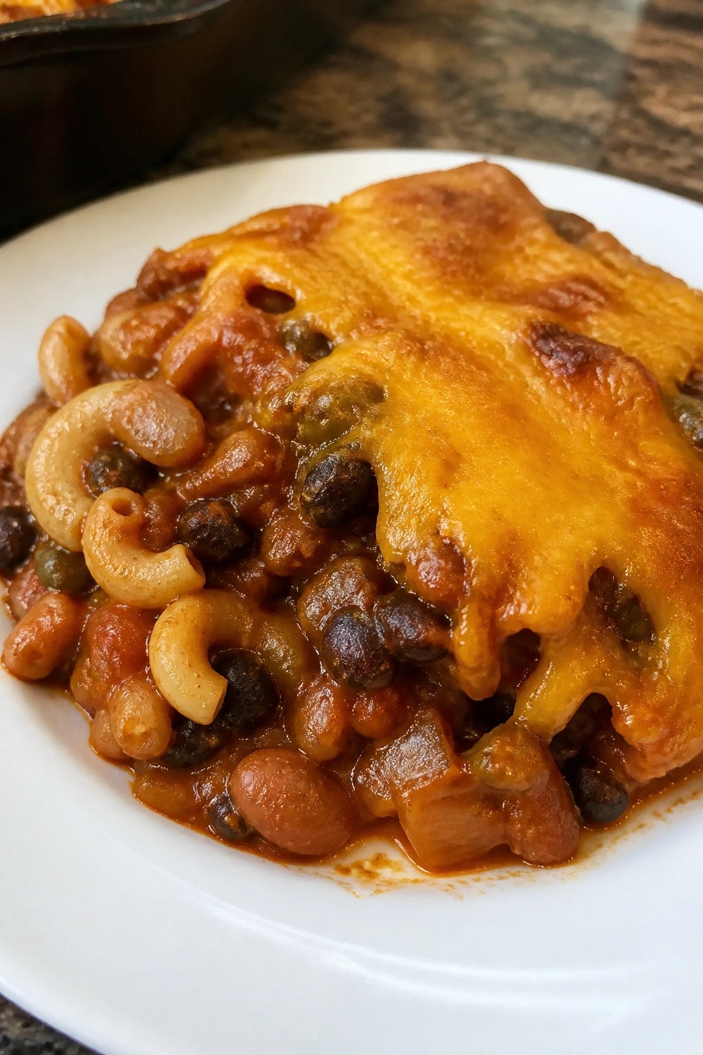 Three-Bean Vegetarian Chili Mac Casserole