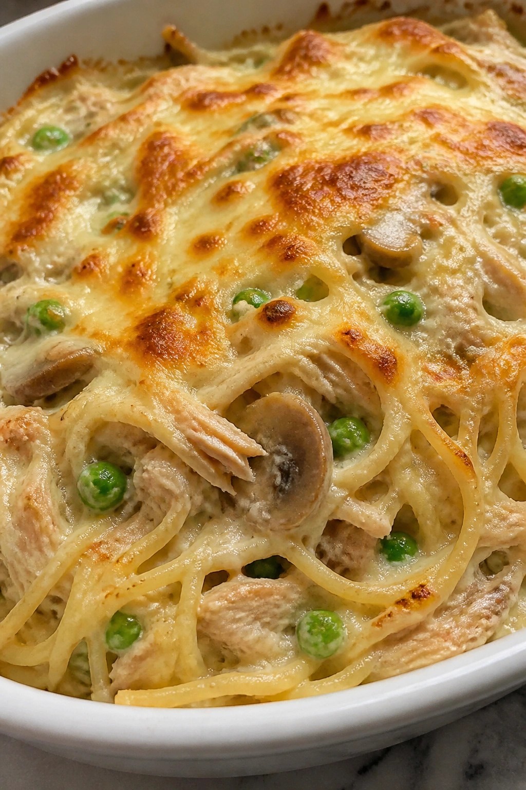 Turkey Tetrazzini with Mushrooms and Peas