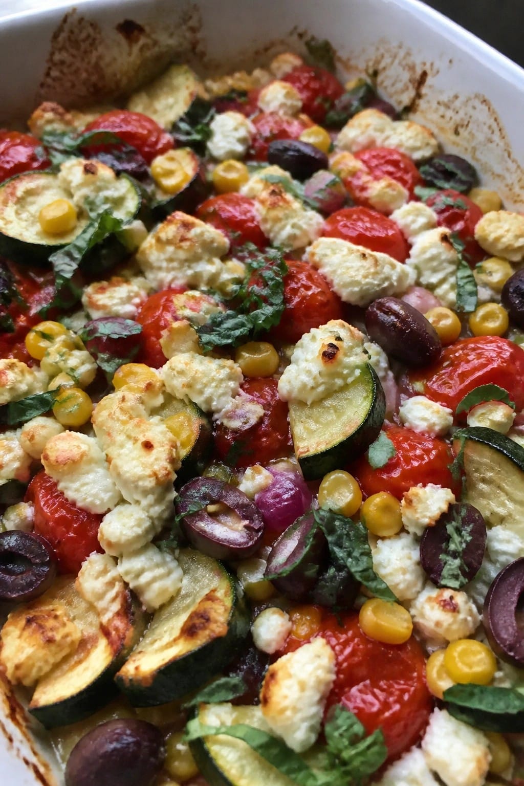 Mediterranean Feta Olive Summer Vegetable Casserole