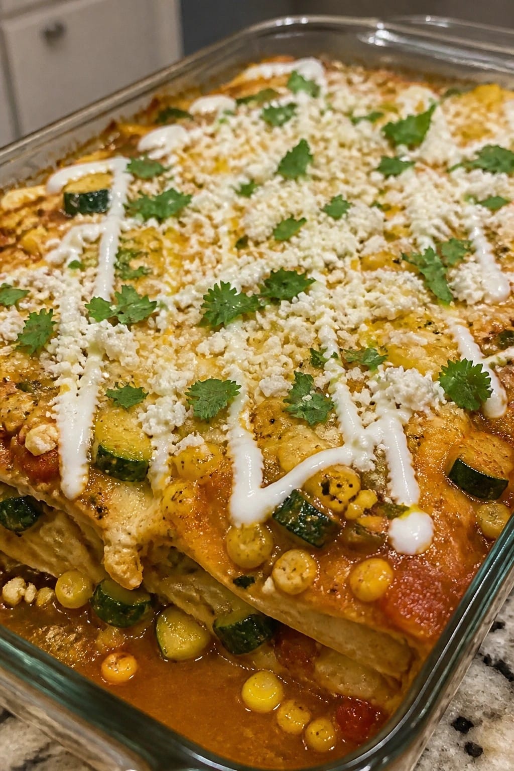 Mexican Street Corn and Zucchini Enchilada Bake