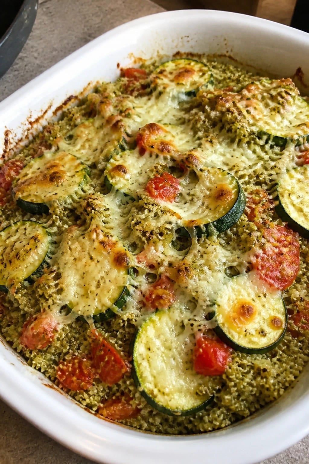 Pesto Quinoa Zucchini Tomato Casserole