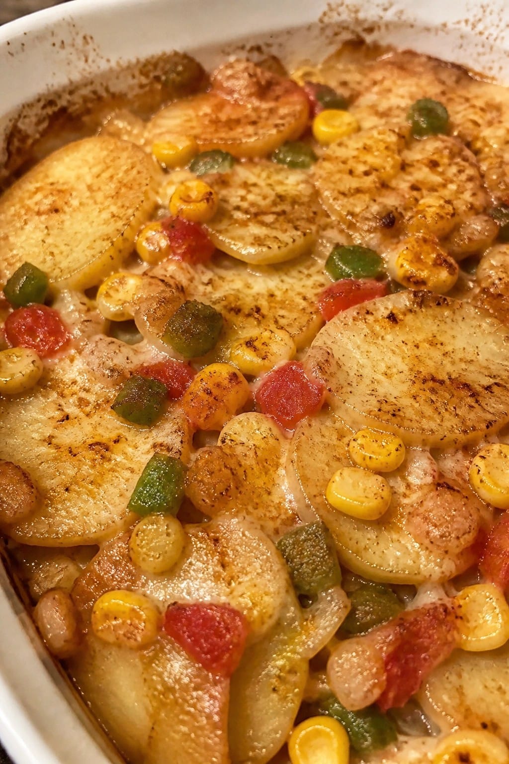 Spicy Jalapeño Corn Tomato Potato Casserole