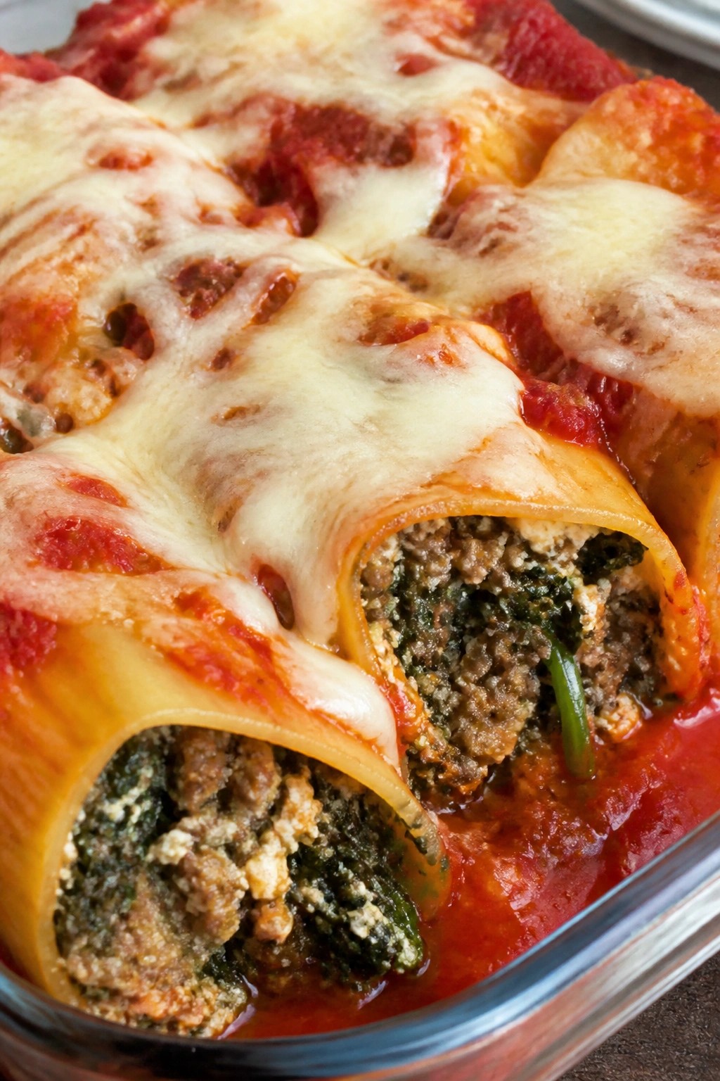 Italian Beef and Spinach Manicotti Casserole
