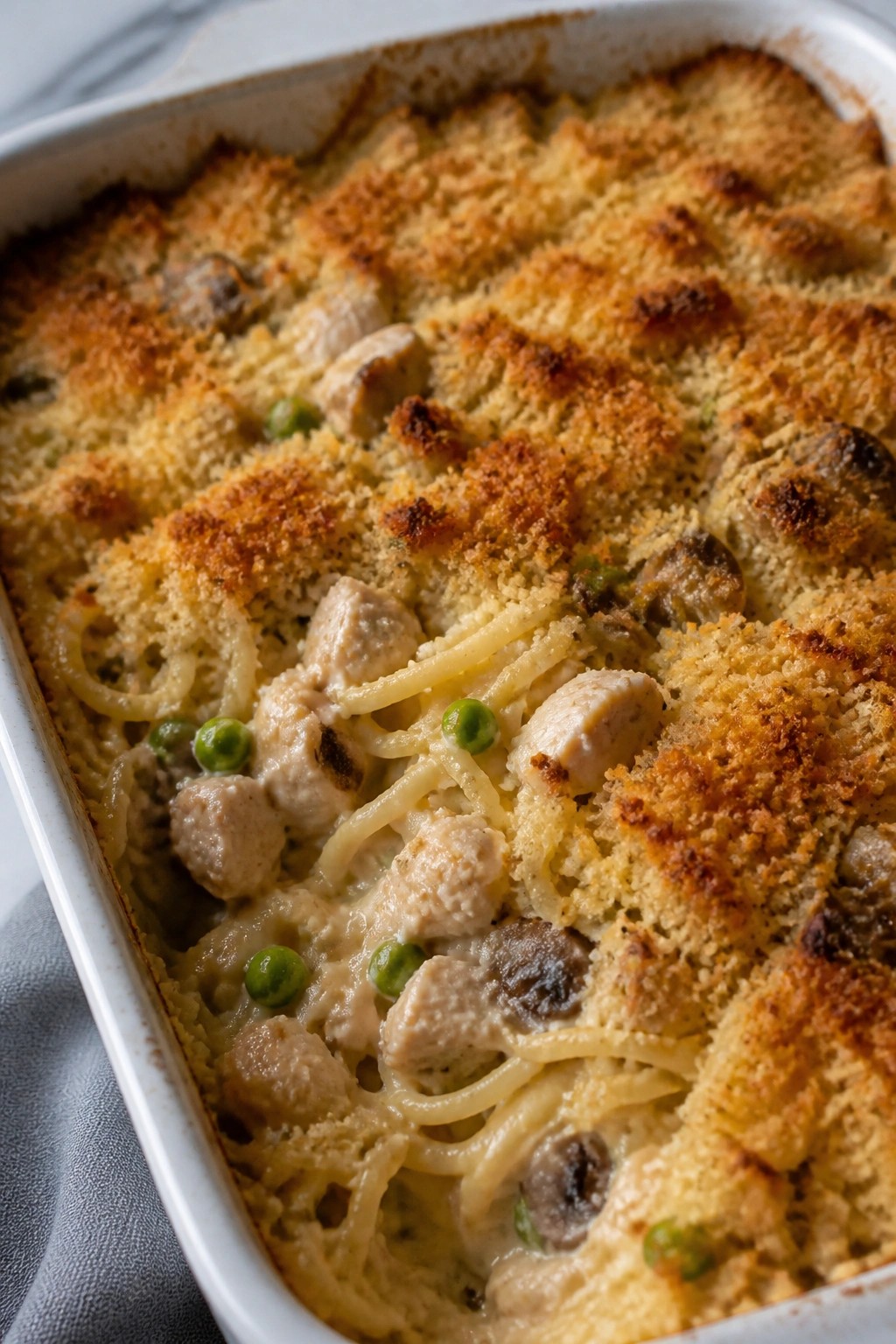 Turkey Tetrazzini with Mushrooms and Peas