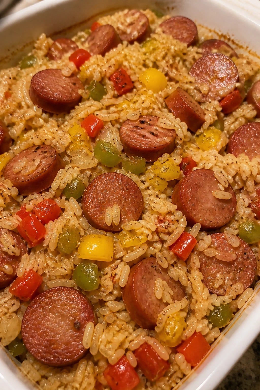 Cajun Sausage and Bell Pepper Rice Bake
