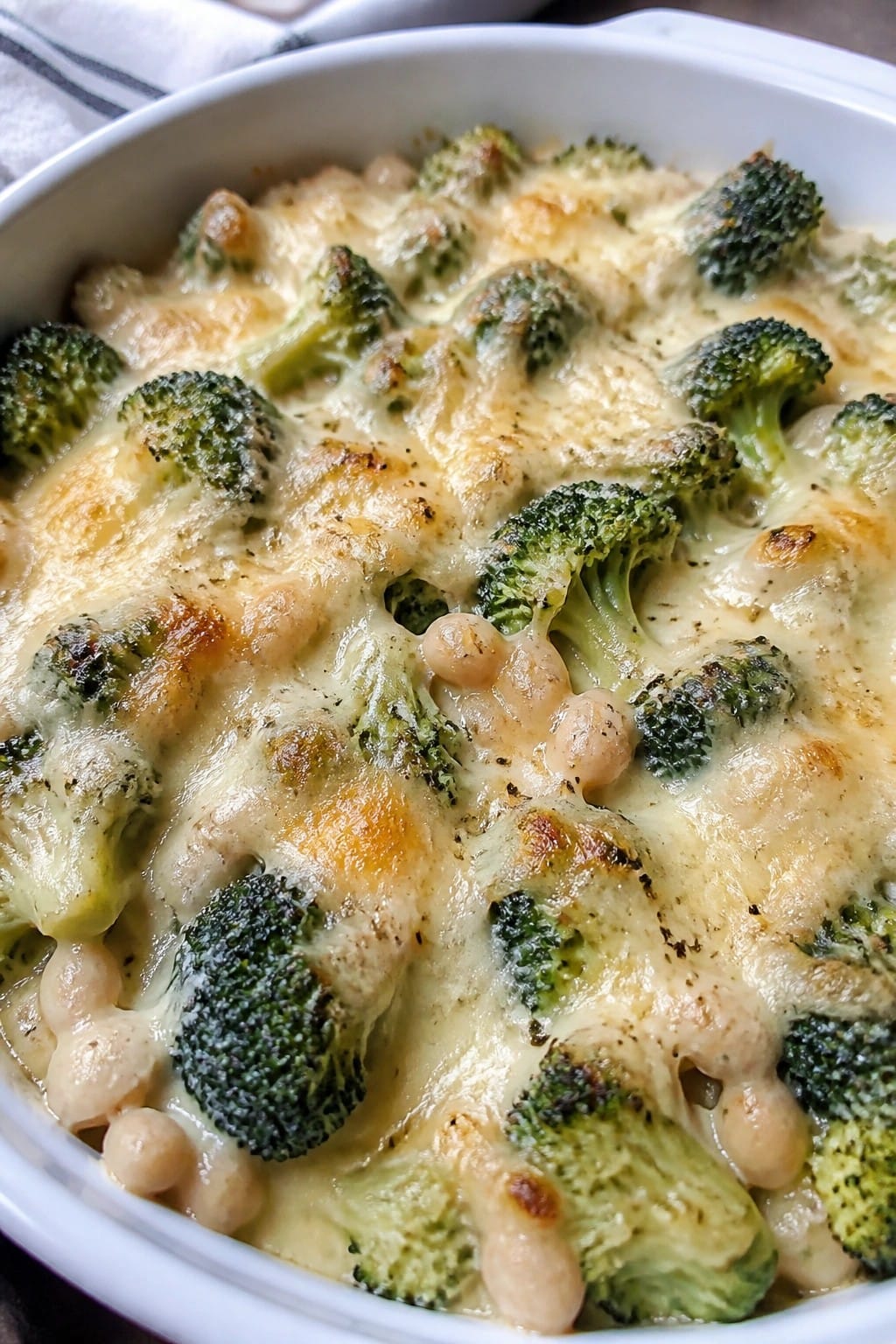 Garlic Parmesan Broccoli and White Bean Casserole