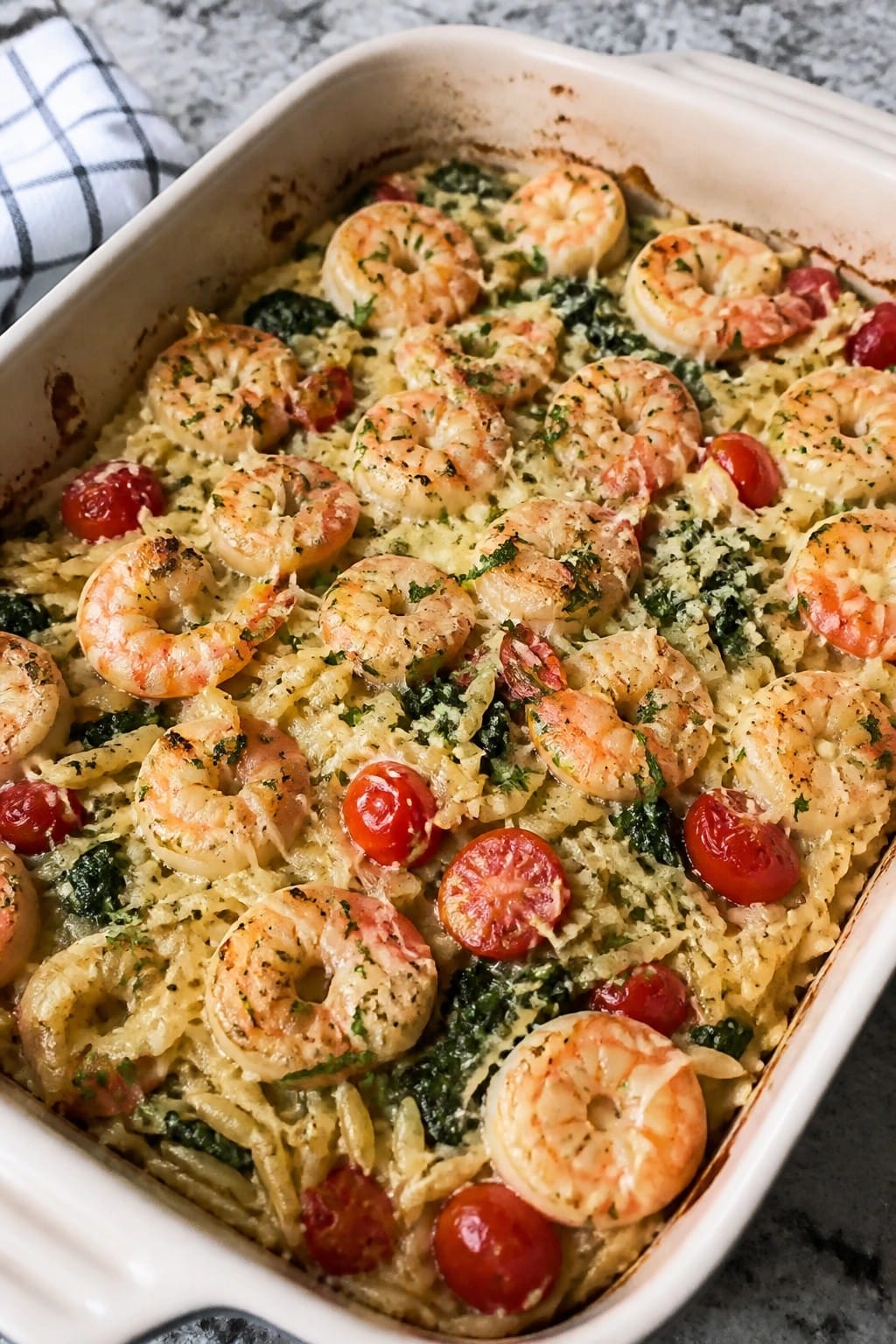 Lemon Garlic Shrimp and Orzo Bake