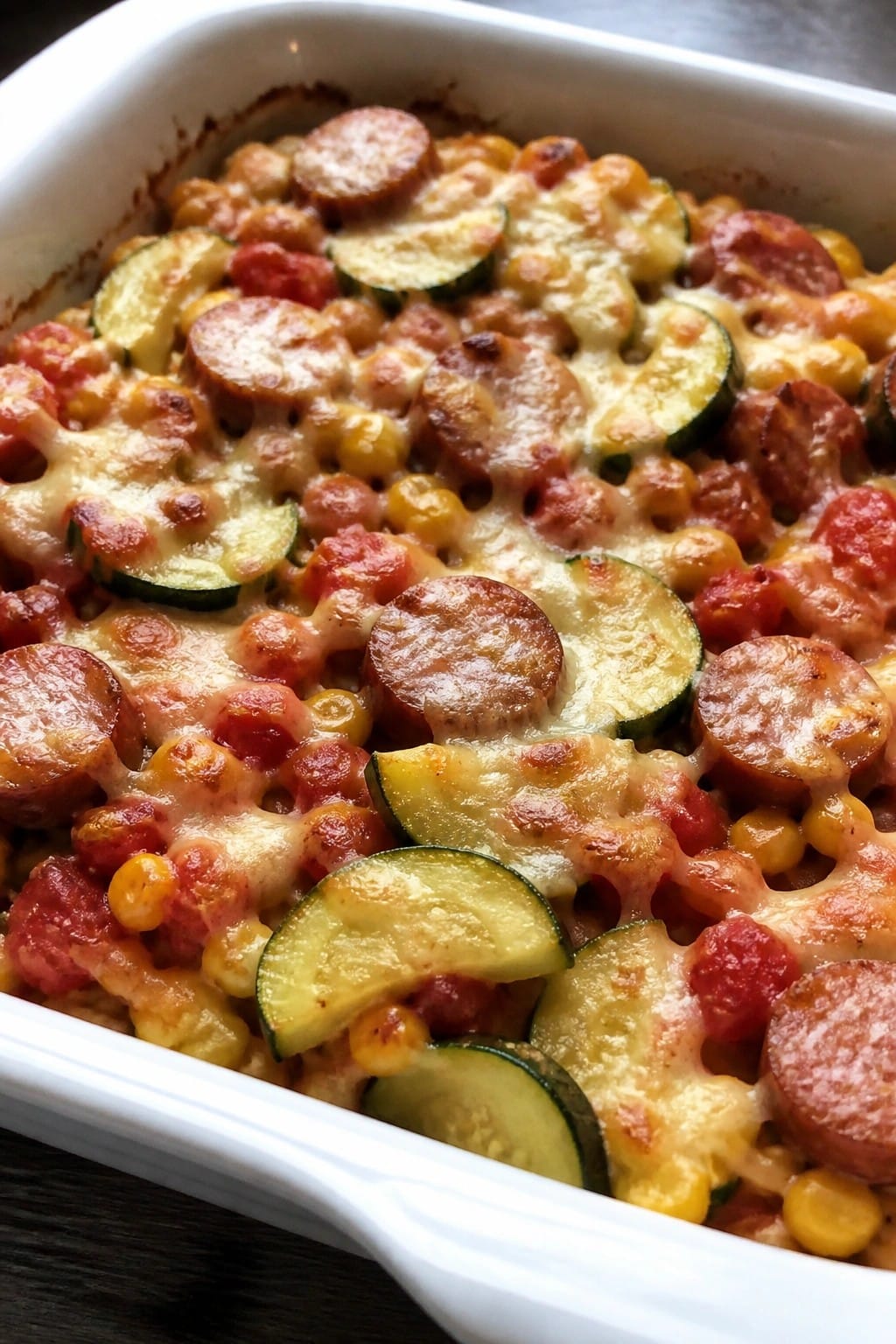 Zucchini Corn Sausage Dump Casserole