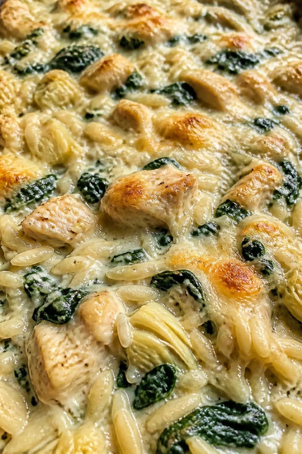 Spinach Artichoke Chicken Orzo Casserole