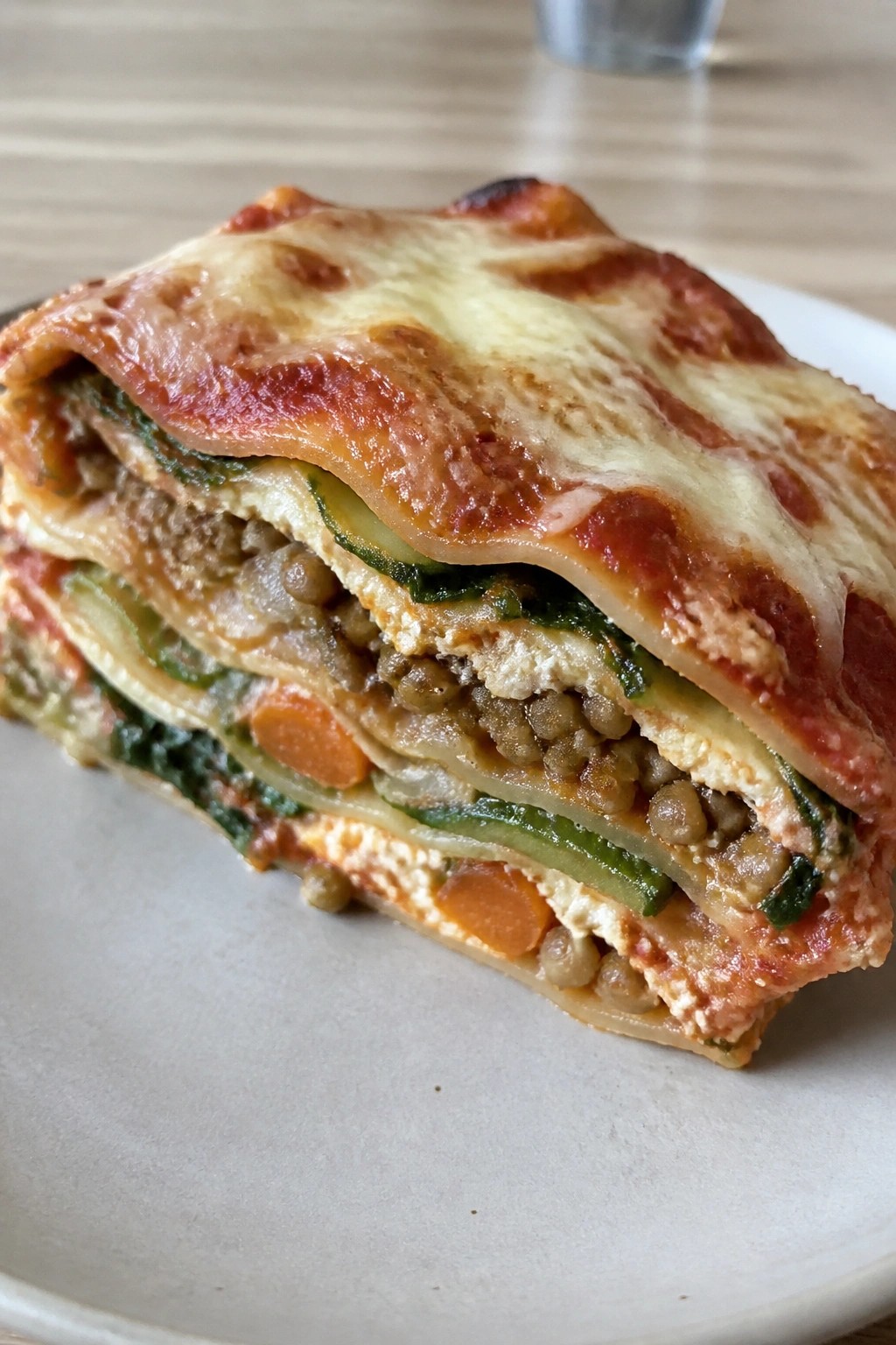 Lentil and Vegetable Lasagna with Ricotta Layers