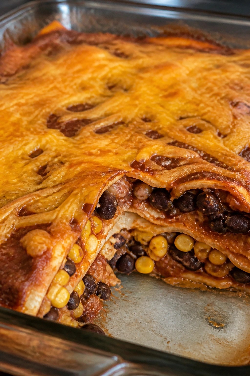 Mexican Black Bean and Corn Tortilla Casserole