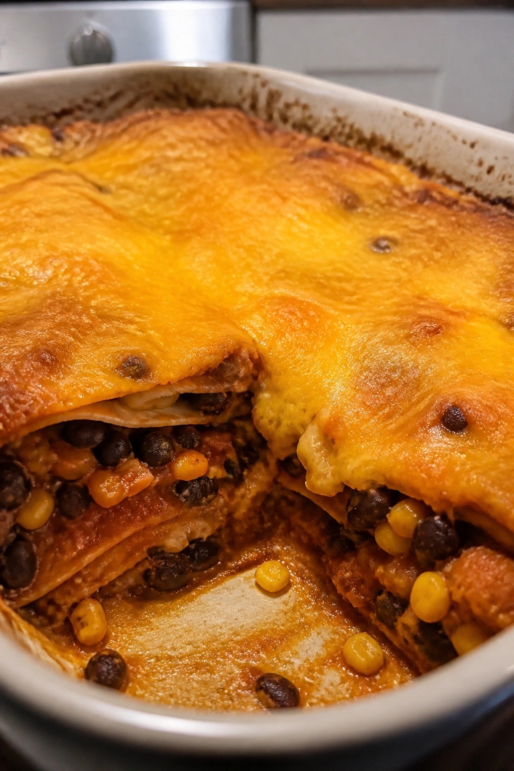 Spicy Black Bean and Corn Enchilada Casserole