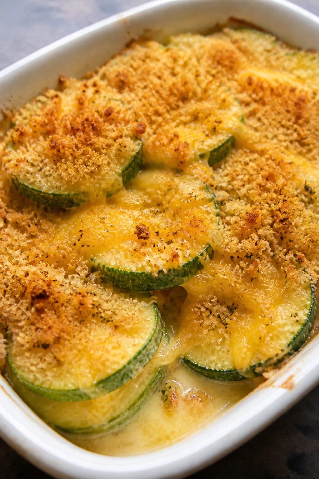 Cheesy Zucchini Casserole with Buttery Herb Breadcrumbs