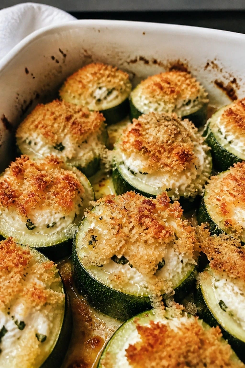 Ricotta-Stuffed Zucchini Casserole with Fresh Basil and Golden Breadcrumb Topping