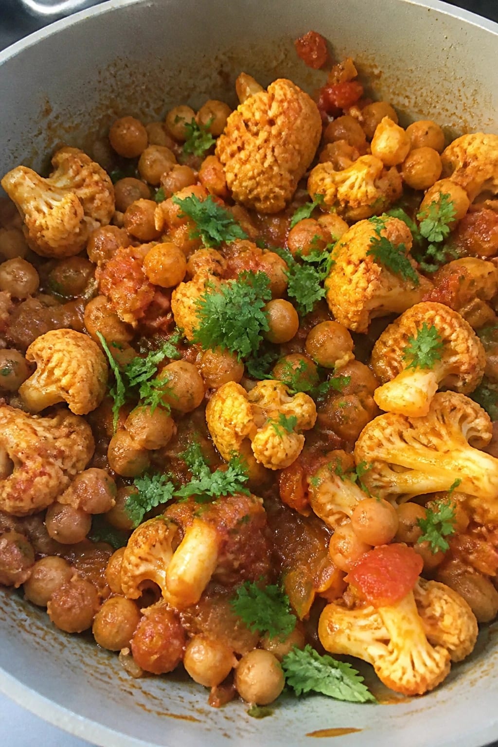 Indian-Spiced Cauliflower and Tomato Casserole with Chickpeas