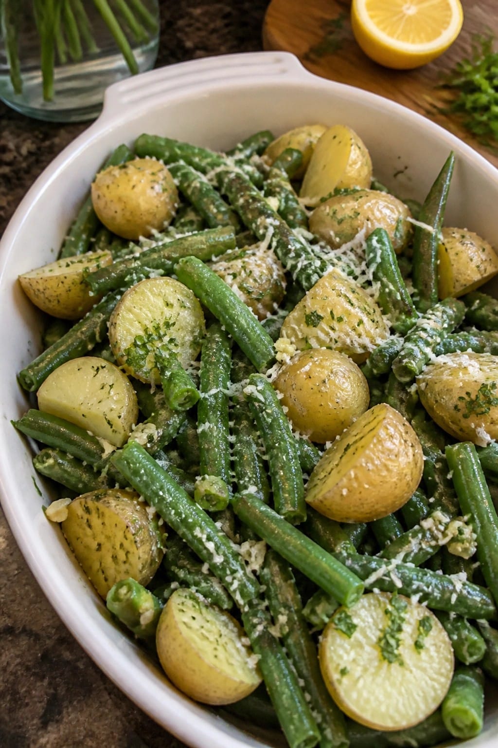 Lemon Garlic Green Bean and New Potato Casserole