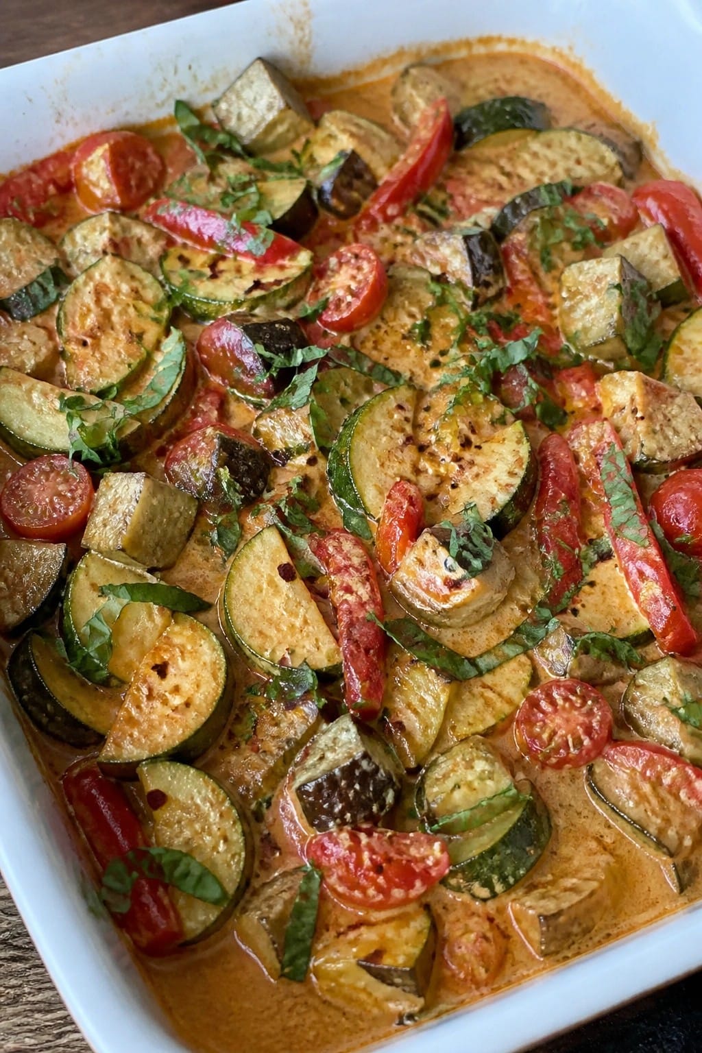 Spicy Thai Thai Basil Summer Vegetable Casserole with Coconut Milk