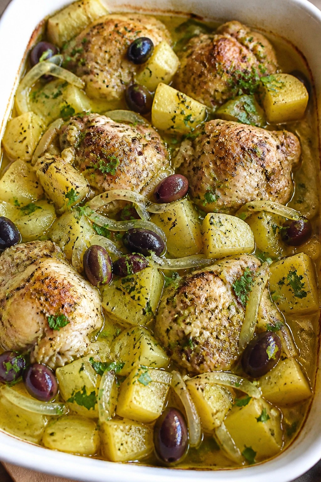 Greek Lemon Chicken Potato and Olive Casserole