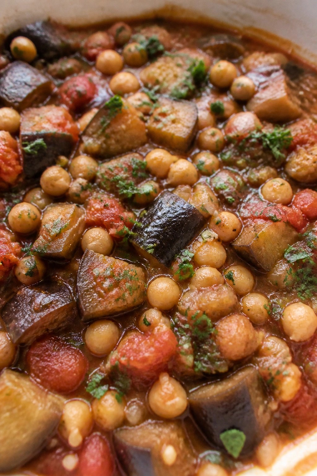 Mediterranean Chickpea Eggplant and Tomato Casserole